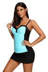 Rosy Grey Ruched Tankini and Skirted Swimsuit
