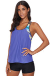 Blouson Striped Printed Strappy T-Back Push up Tankini Top