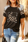 Letter Heart Print Leopard Striped Color Block Short Sleeve T-shirt