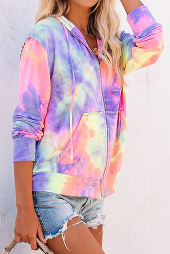 Multicolor Tie-dye Pocket Zip Up Hoodie