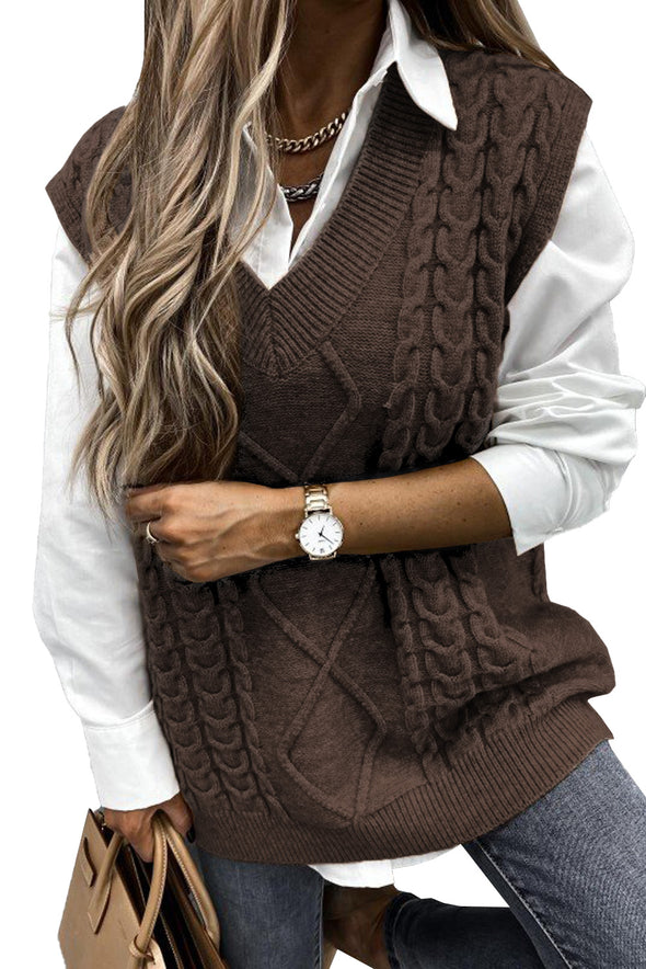 Wine Sleeveless Cable Knitted Sweater Tank