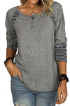 Casual Striped Color-Block Crew Neck Shirt