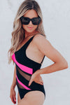 Colorblock Mesh Backless One-piece Swimwear