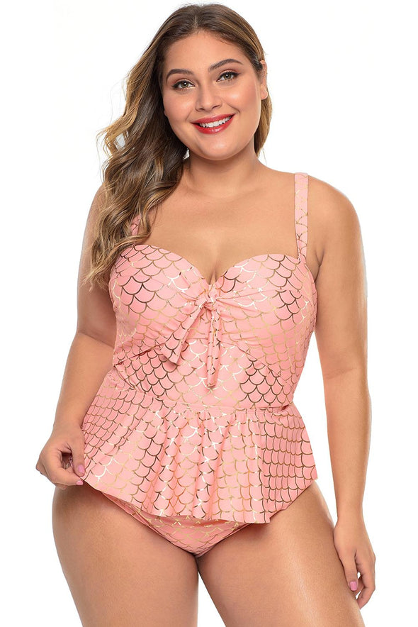 Plus Size Halter Neck Peplum Tankini