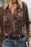 Retro Velvet Pocket Long Sleeve Shirt