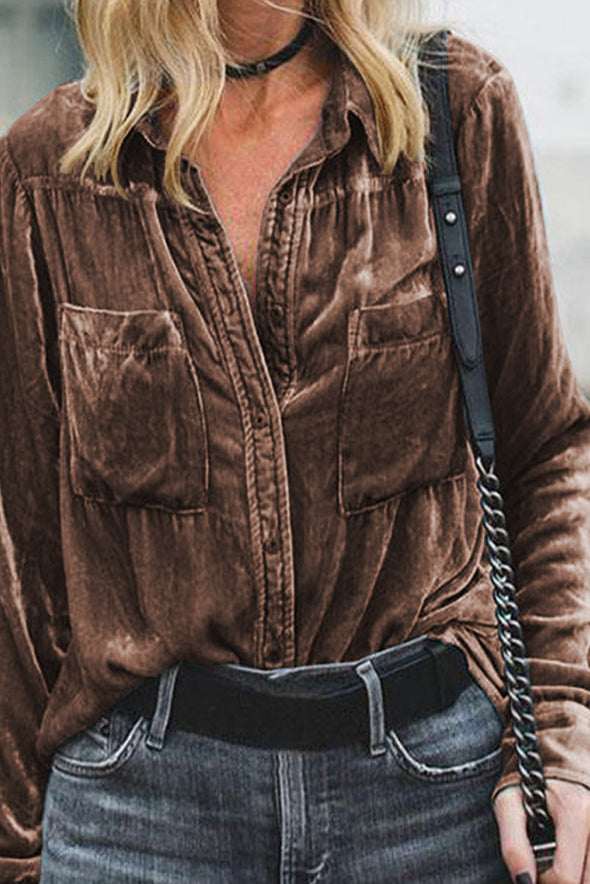 Retro Velvet Pocket Long Sleeve Shirt