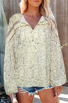 Floral Print Drawstring Loose Puff Sleeve Shirt