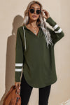 Striped Side Split V Neck Hoodie