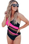 Colorblock Mesh Backless One-piece Swimwear