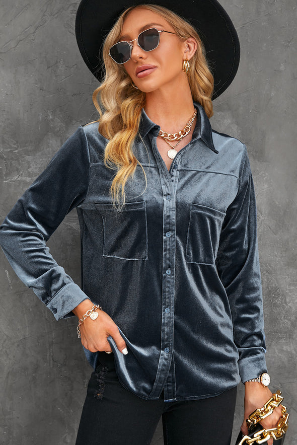 Retro Velvet Pocket Long Sleeve Shirt