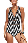 Floral Print Lattice Plunge One Piece Swimsuit