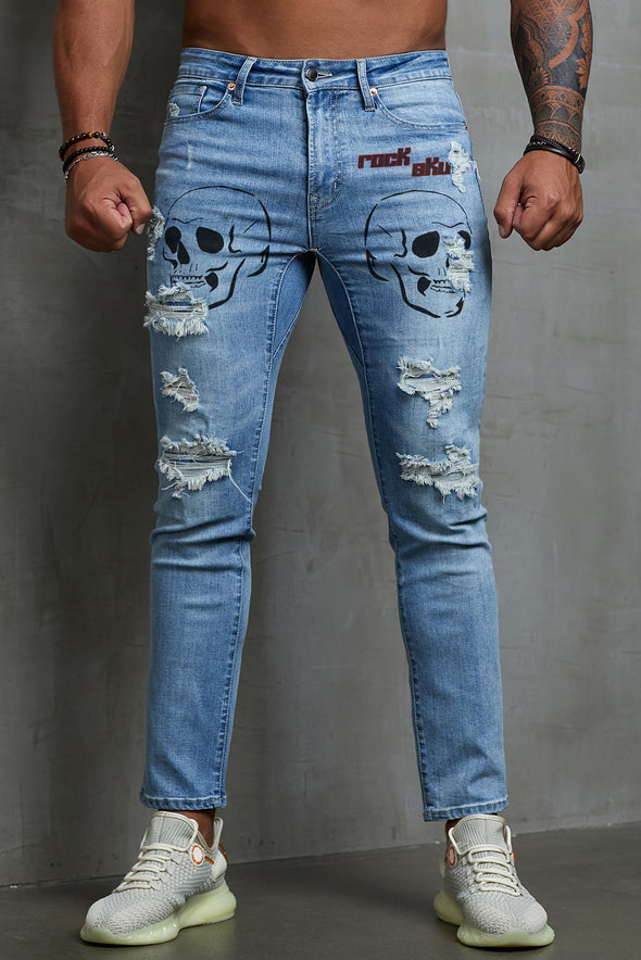 Distressed Slim-fit High Waist Men's Ankle Jeans