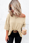 Brown Textured Knit Drop Shoulder Tee