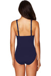 Floral Print Lattice Plunge One Piece Swimsuit