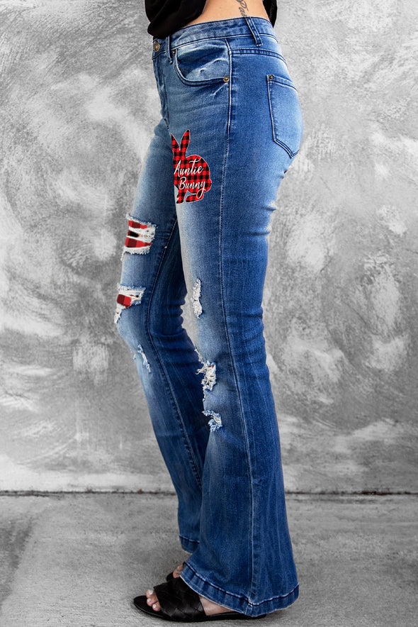 High Waist Distressed Flare Jeans