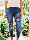 Patches Of Leopard Denim Distressed Jeans