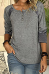 Casual Striped Color-Block Crew Neck Shirt