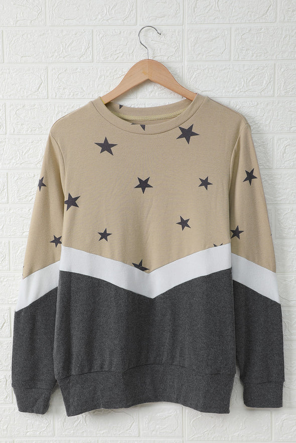 Star Color Block Pullover Sweatshirt