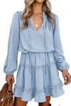 V Neck Long Sleeve Ruffle Tiered Mini Dress