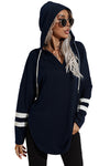 Striped Side Split V Neck Hoodie