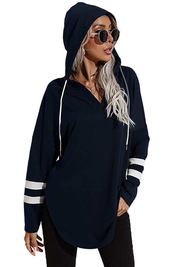 Striped Side Split V Neck Hoodie