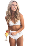 Pom Pom Mesh Insert High Waist Bikini