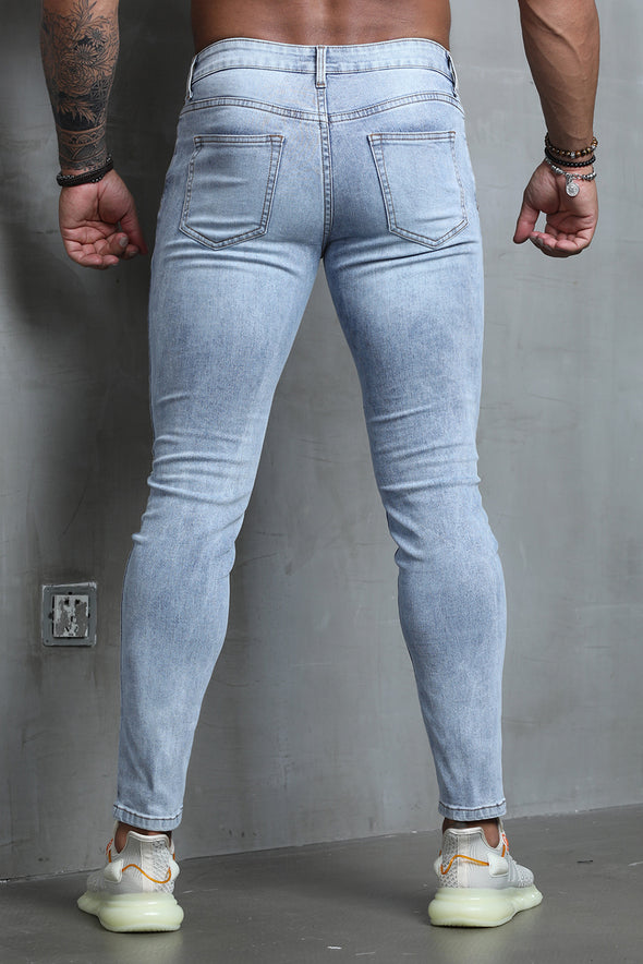 Men's Skull Print Patchwork Distressed Skinny High Waist Jeans