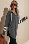 Striped Side Split V Neck Hoodie