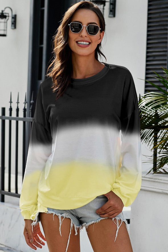 Color Block Tie Dye Pullover Sweatshirt