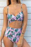 Printed Crossed Bandeau High Waist Bikini