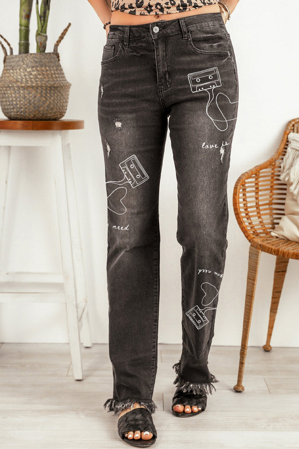 Raw Hem Straight Leg Jeans