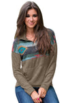 Aztec Print Atop Black Pullover Sweatshirt
