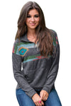 Aztec Print Atop Black Pullover Sweatshirt