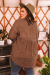 Wine Red V Neck Lantern Sleeve Swiss Dot Plus Size Blouse
