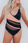 Colorblock Mesh Backless One-piece Swimwear
