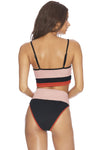 Spaghetti Straps Colorblock Ribbed High Waisted Swimsuit