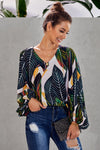 Multicolor Boho Print Balloon Sleeve Blouse