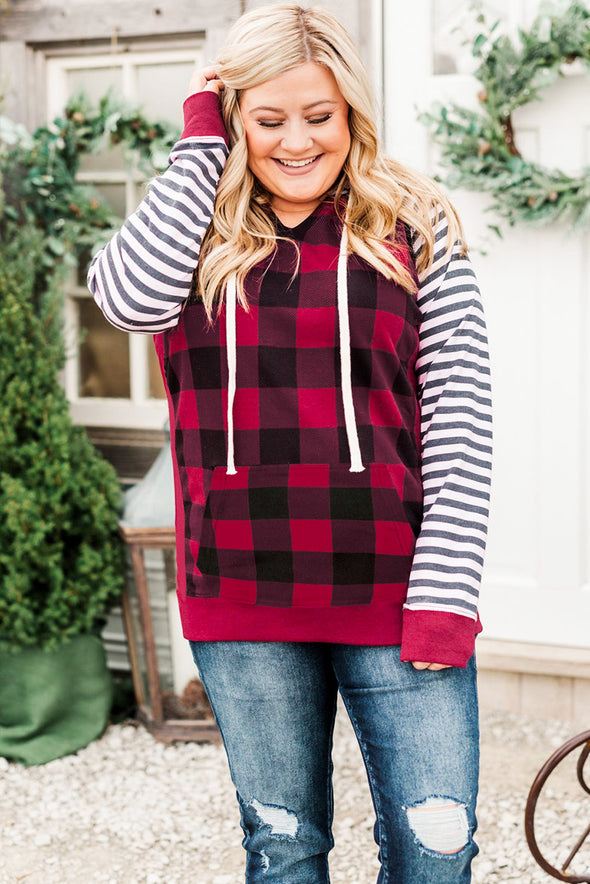 Plus Size Red Black Buffalo Plaid Hoodie