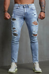 Men's Skull Print Patchwork Distressed Skinny High Waist Jeans