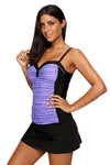 Rosy Grey Ruched Tankini and Skirted Swimsuit