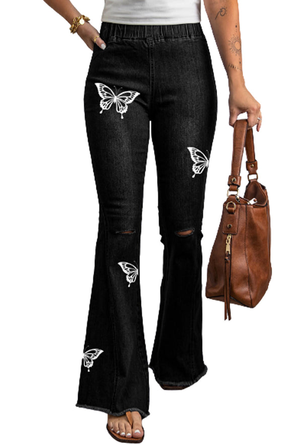 Distressed Bell Bottom Denim Pants