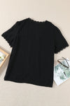 V Neck Lace Crochet Swiss Dot Short Sleeve Blouse