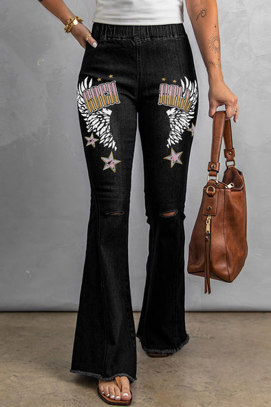 Distressed Bell Bottom Denim Pants