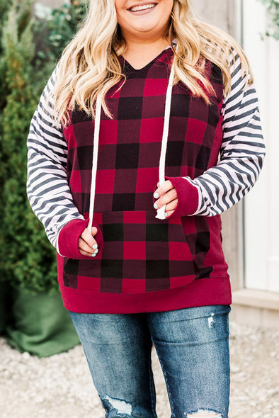 Plus Size Red Black Buffalo Plaid Hoodie