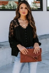 V Neckline Lace Shoulder Patchwork Blouse