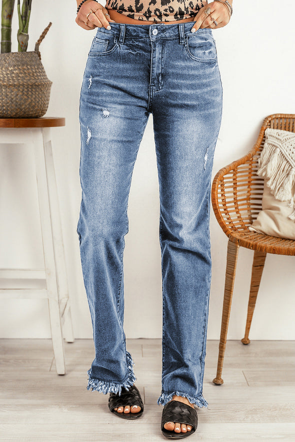 Raw Hem Straight Leg Jeans