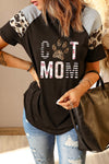 Letter Heart Print Leopard Striped Color Block Short Sleeve T-shirt