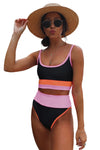Spaghetti Straps Colorblock Ribbed High Waisted Swimsuit