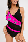 Colorblock Mesh Backless One-piece Swimwear