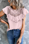 Lace Splicing Ruffled Short Sleeve T-shirt